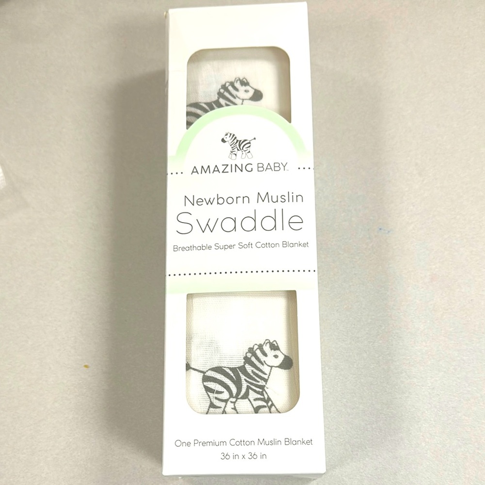 New AMAZING BABY newborn muslin swaddle blanket with Zebra Print